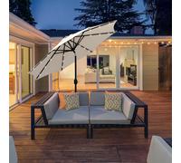 Parasol Umbrella Patio Garden Shade 24 LED Solar Powered Lighting Hand Crank