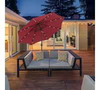 Parasol Umbrella Patio Garden Shade 24 LED Solar Powered Lighting Hand Crank