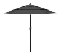 vidaXL 3-Tier Parasol with Aluminium Pole Black Outdoor Patio Sunshade Cover
