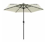 Garden parasol 270cm Sand White polyester canopy aluminium pole solar LED crank
