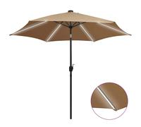 vidaXL Parasol with LED Lights and Aluminium Pole 300 cm Taupe, Brown