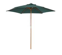 Parasol Wooden 2.5m Green Polyester Canopy Teak-Frame Rope Pulley Outdoor Shade