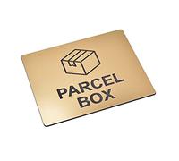 Parcel Box Adhesive Sign - Notice For Deliveries, Delivery Drivers, Packages, Post, Leave Parcel Here (size 12cm x 10cm) Never Loose Your Delivery Again. (Gold)