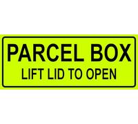 PARCEL BOX LIFT LID TO OPEN - SIGN NOTICE - Size is 15cm x 6cm - Printed Aluminium Plaque (parcels delivery deliveries packages mail post parcels postal location point)