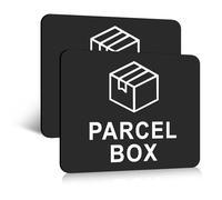Parcel Box Sign, 2 Pcs 11cm × 9cm Self-Adhesive Parcel Box Sticker, Deliveries Here Signs Waterproof for Home, Office, Mailbox, Clear Delivery Reminder, Prevent Lost Packages (Black)
