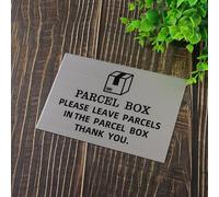 Parcel Box Sign, Aluminium Waterproof Self Adhesive Sign for Front Door, Parcel Delivery Sign with Strong Sticky Back, No Drilling Required, 10x15cm