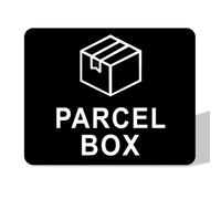 Parcel Box Sign, Black Parcel Box Sticker, Self Adhesive Acrylic Sign for Packages Deliveries Here, Parcel Delivery Sign For Drop Packages Post for House Office No More Lost Goods 11cm X 9cm