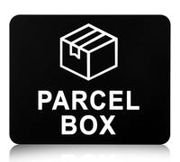 Parcel Box Sign, Black Self-Adhesive Acrylic Parcel Box Sticker, 11cm x 9cm Durable Waterproof Outdoor Sign for Deliveries/Parcel Drops or Post, Suitable for House & Office