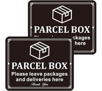 Parcel Box Sign Self Adhesive Reflective Aluminium 150 mm × 120 mm, Please Leave Packages Here Sign, Delivery Signs Pack of 2