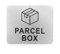 Parcel Box Sign Silver Parcel Delivery Self Adhesive Acrylic Information Sign for a Safe Place to Make Deliveries Drop Packages or Post Never Loose Items (11cm x 9cm)