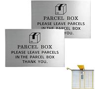 Parcel Delivery Sign 2 Pack - Adhesive Backing Metal 'Please Leave Parcels Here' Plaque Notice Sticker for Mailbox & Door - Weatherproof Package Drop Off Signs for Home Office Outside