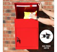 MonsterShop Red Parcel Post Box Lockable Wall Mounted Secure Large Outdoor Letter Smart Mail Drop Box Weatherproof Galvanised Steel