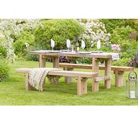 Parcel in the Attic Elche Solid Wood Outdoor Furniture Garden Dining Bench - 10 Year warranty against rot (Table & 2 Bench Set)