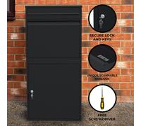 XL Black Steel Lockable Mail Wall Mount Parcel Post Drop Box Letter Package