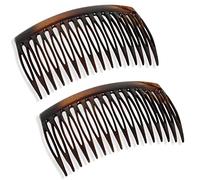 Parcelona French 2 Pieces Glossy Celluloid Shell Good Grip Updo 16 Teeth Hair Side Combs -2.75 Inches (2 Pcs) by Parcelona