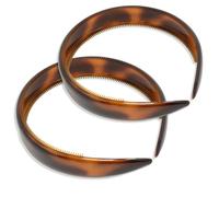 Parcelona French Bold 3/4" Wide Set of 2 Celluloid Hair Headbands Very Flexible Strong Hold Grip No Slip Inner Teeth Durable Styling Women Hair Accessories, Made in France (Tortoise Shell Brown)