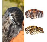 Parcelona French Glossy 23 Teeth Large 4 1/4" Celluloid Acetate 2 Colors Hair Clip Combos No Slip Grip Side Hair Combs for Women, Made in France (Shell Savana)