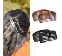 Parcelona French Glossy 23 Teeth Large 4" Celluloid Acetate 2 Colors Hair Clip Combos No Slip Grip Side Hair Combs for Women, Made in France (Shell Black)