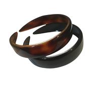 Parcelona French (Set of 2) Wide 1 Inch Tortoise Shell Brown and Black Headbands with Inner Teeth Nibs by Parcelona