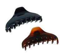 Parcelona French Skinny Boss Celluloid Acetate Claw with Tight Spring Jaw Hair Claw Clips for Fine Hair, Made in France (Shell and Black 3 1/2")
