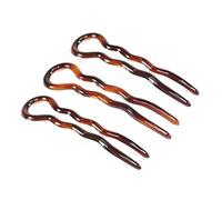 Parcelona French Sleek AA Brown Tortoise Shell Large Wavy Crink U Shaped Chignon Hair Updo Bun Pins (3 Pins)