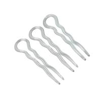 Parcelona French Sleek Clear Large 3 1/2" Celluloid Made in France Set of 3 Wavy Crink U Shaped Chignon Hair Pins Updo Bun Pin Sticks for Women and Girls