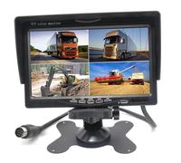 Pardarsey 7" TFT LCD Car Rearview Quad Split Monitor,Remote Control, 4 Channels RCA Video Inputs(4-PIN Shockproof Connector) - 12V-24V 800×480HD Screen w/Sunshade Anti-Glare