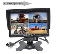 Pardarsey 7" TFT LCD Car Rearview Quad Split Monitor,Remote Control, 4 Channels RCA Video Inputs(4-PIN Shockproof Connector) - 12V-24V 800×480HD Screen w/Sunshade Anti-Glare