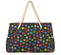Pardick Beach Bag Colorful Cat Dog Paw Prints Large Sandproof Beach Tote Bag Top Zipper Closure Pool Bags With Wet Compartment Gym Tote Carry On Weekender Bags,A-8