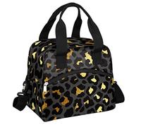 Pardick Leopard Cheetah Insulated Lunch Bag for Women Men Adults - Large Containers Thermal Cooler Bag with Shoulder Strap - Reusable Lunch Box for Work School Picnic - Black Gold