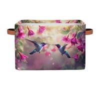 Pardick Storage Baskets Bin, Spring Hummingbird Flower Collapsible Canvas Fabric Storage Bin Decorative Baskets Toy Organizer Rectangle Storage Boxes with handles for Home Shelves Nursery,Q-3