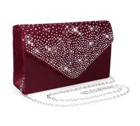 Pardofelis Evening Bag Women's Clutches, Glitter Satin Evening Dress Clutch Bag with Removable Chain Cross Body Bag, Elegant Crystal Diamond Evening Bag for Wedding Prom Party, Burgundy, Medium