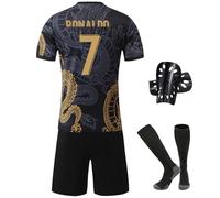 Pardofelis Football Jersey for Children, Jersey No. 7 Football Jerseys Football T-Shirt Shorts Socks and Shin Pads Set, Outdoor Football Jersey for Boys Suit, black, 28