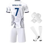 Pardofelis Football Jersey for Children, Jersey No. 7 Football Jerseys Football T-Shirt Shorts Socks and Shin Pads Set, Outdoor Football Jersey for Boys Suit, White, 24