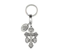 Pardon Crucifix With St Christopher Keychain,Catholic St Christopher Medal For Car,La Cruz Del Perdon Catolica,Crucifijo Del Perdon,Medalla De San Benito Virgen Milagrosa Llaveros Para Carros, Silver,