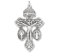 Pardon Indulgence Crucifix with St Benedict Medal and Miraculous Medal Triple Threat Crucifix Cross for Rosary Making - 2 1/8 Inch Silver Oxidized Italian Crucifix Catholic Rosary Making Supplies