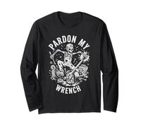 Pardon My Wrench Funny Skeleton Auto Mechanic Long Sleeve T-Shirt
