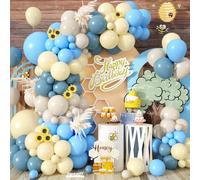 Paready Bear Balloon Arch, 120 Pcs Blue and Yellow Balloon Arch Garland, Sand White Light Yellow Retro Ice Silk Mist Blue Latex Balloons for Kids Birthday Baby Shower Family Bee Theme Party Decoration