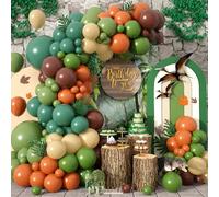 Paready Dinosaur Balloon Arch, 120 Pcs Dino Balloon Arch Garland Kit, Olive Sage Bean Green Beige Brown Orange Balloons for Kids Birthday Baby Shower Jungle Safari Dinosaur Theme Party Decorations