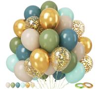 Paready Dusty Blue Sage Green Balloons Set, 50pcs 12in Metallic Confetti Gold for Safari Birthday Party Bridal Shower Decorations