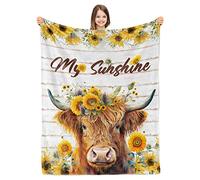 Paready Highland Cow Sunflower Blanket Cow Print Throw Blanket Soft Cozy Blanket for Bedroom Living Room Decor Couch Sofa Lightweight Blanket for Kids Adults-60 X80