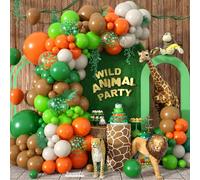 Paready Safari Balloon Arch, 120 Pcs Jungle Balloon Arch Kit, 18/12/10/5 Inch Sand White Dark Apple Confetti Green Orange Brown Balloon for Kids Tropical Birthday Wild Animal Zoo Party Decorations