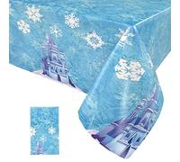 Paready Snow Tablecloth - Disposable Rectangular Plastic Table Cover with Ice Castle Snowflake Pattern, 54" x 108" for Christmas, Winter, New Year, Baby Shower Parties