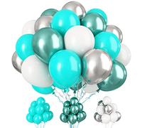 Paready Teal Balloons Latex Balloons, 30 Pcs 12 Inch Metallic Green Silver and White Balloon with Ribbons for Birthday Baby Shower Mermaid Theme Party Wedding Bridal Shower Graduation Decoration