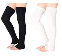 Pareberry Women's Winter Over Knee High Footless Socks Knit Warm Long Leg Warmers, 2 Pack-(black+white), 27 Inches