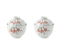 PAREKS 2 Sets Chawanmushi Cups with Lids Personal Stew Pot Ceramic Birds Nest Tonic Cup Small Steam Soup Bowl Dessert Cup for Home Kitchen Restaurant
