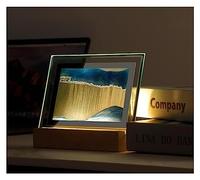 PAREKS Moving Sand Art Painting Night Light,3D Dynamic Sandscape Moving Sand Picture With LED Square Glass Flowing Sand Sports Desktop Home Office Artwork Decoration Art (Blue) (Color : Blue)