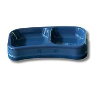 PARENCE. - Double Bowl 24 x 12 x 4 cm for Small Dogs, Cats or Rodents - 2 Compartments Bowl for Dry Food and Water - Lightweight and Durable Plastic - Random Colour
