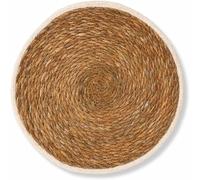PARENCE. - Large Round Seagrass Trivet Diameter 30cm with White Trim - Rustic Placemat - Heat Resistant Kitchen Accessories