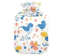 Parents' Day Cartoon Cute Blue Bird hot Bottle Water Bag with Soft Cover, 2L hotwater Bag for Period Cramps, Neck and Shoulder Pain Relief, compresas calientes para el vientre